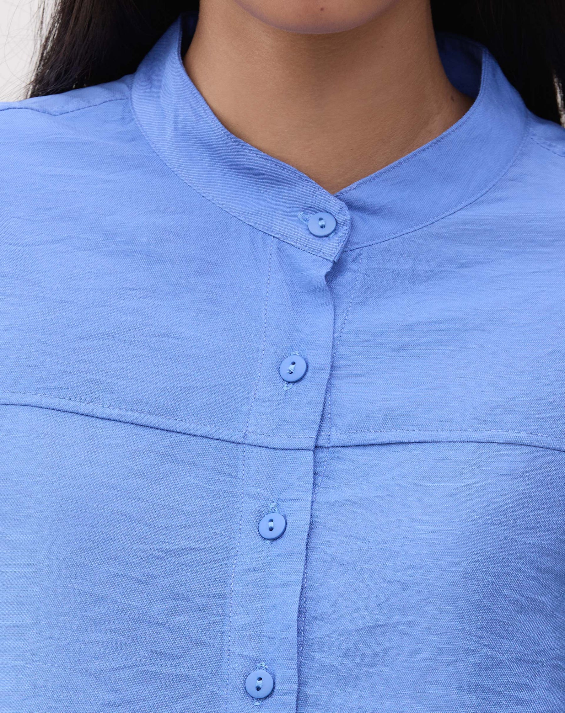 Camisa Reta Gola Padre com Pala - Azul