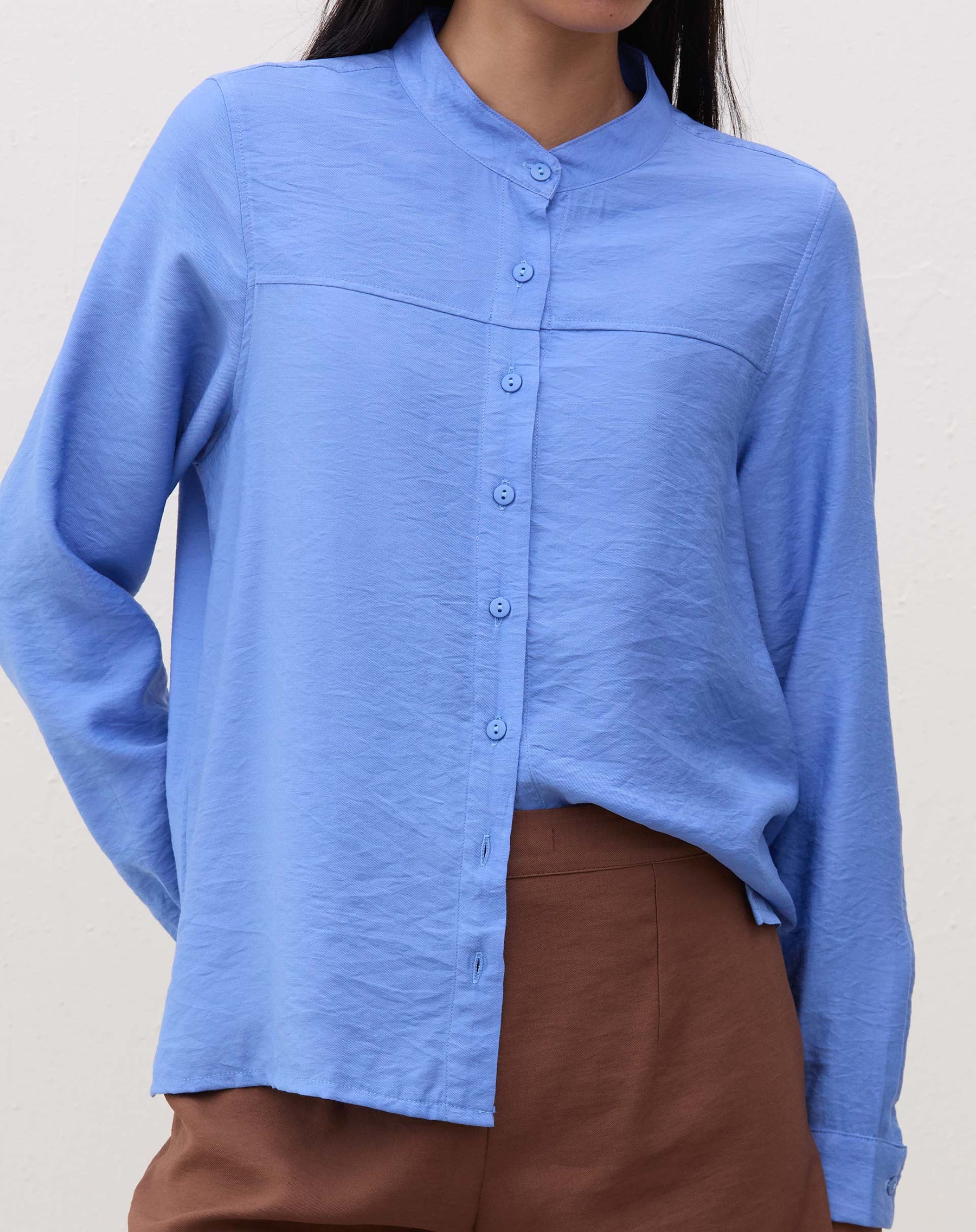 Camisa Reta Gola Padre com Pala - Azul