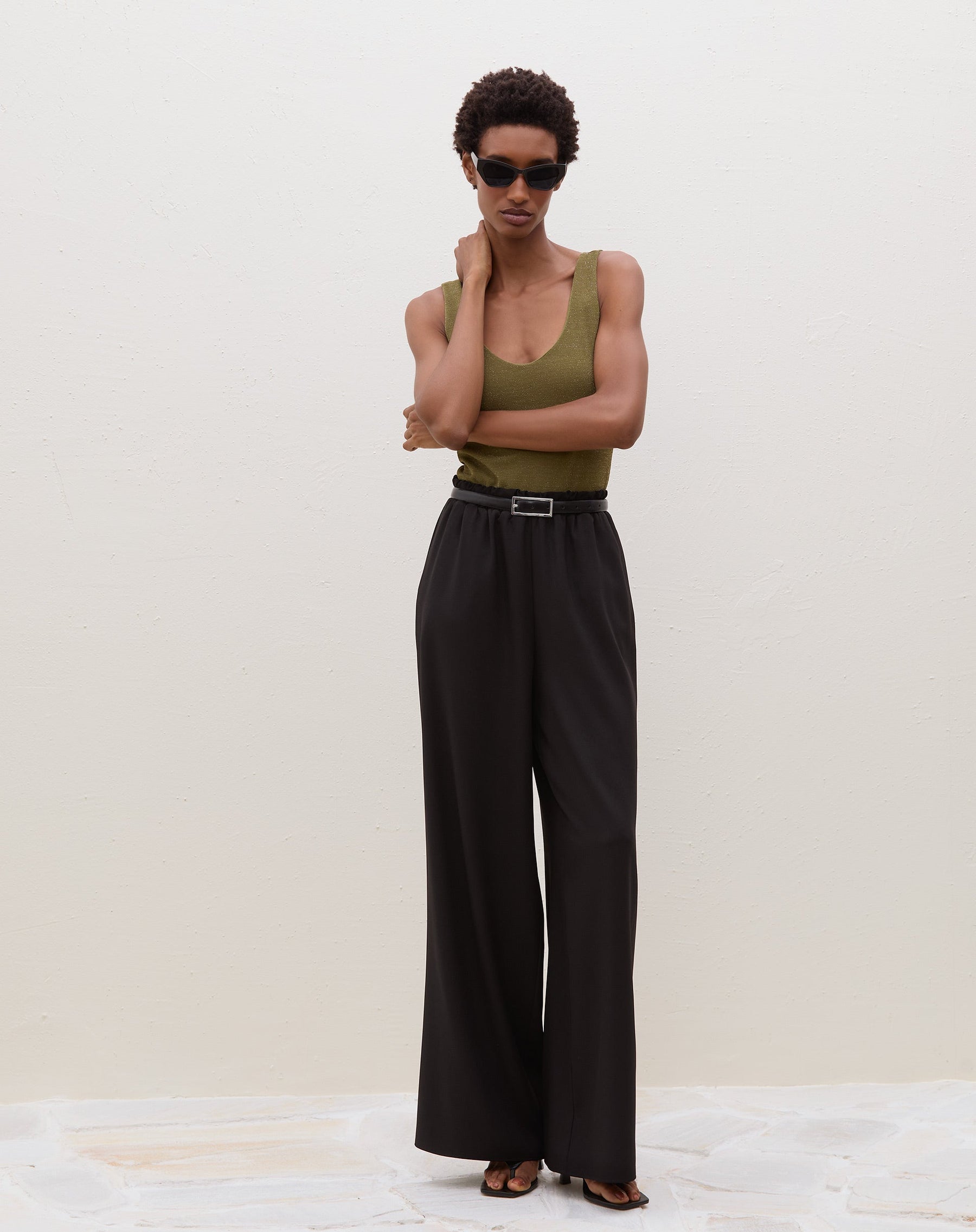Body Decote V de Malha com Lurex - Verde Militar