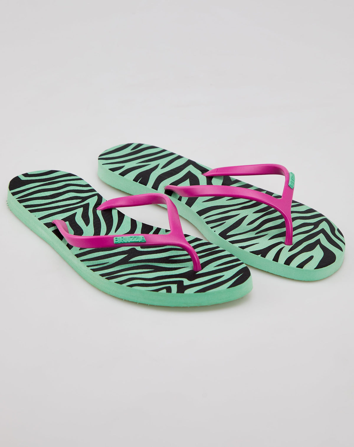 Brizza By Arezzo Chinelo Thin Animal Print - Rosa e Verde