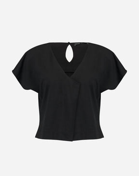 Blusa Manga Curta Decote V - Preto